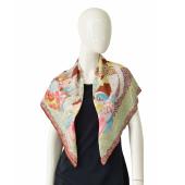 Nina Ricci Brown Beige Multicolor Square Silk Scarf Large Foulard