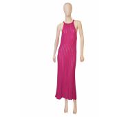 Tailor Made Fuchsia Pink Semi Sheer Viscose Knit Sleeveless Summer Maxi Dress S