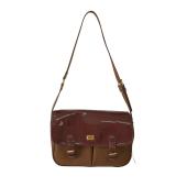 Gianfranco Ferre Brown Canvas Patent Leather Flap Top Shoulder Bag Handbag