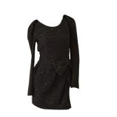 Alexander McQueen Black Knit Sequins Long Sleeves mini Dress size 38 w. Bow