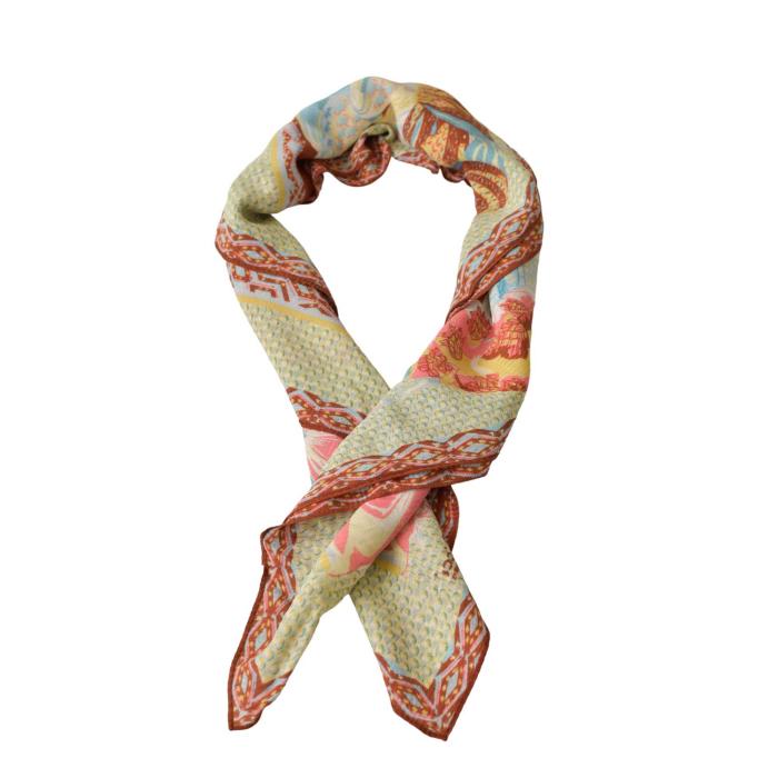 Nina Ricci Brown Beige Multicolor Square Silk Scarf Large Foulard