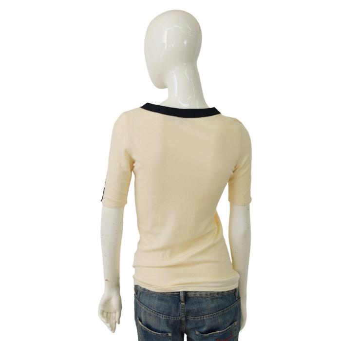 Gucci Cream & Black Trim Buttons Cashmere Top Short sleeve Knit Blouse size M