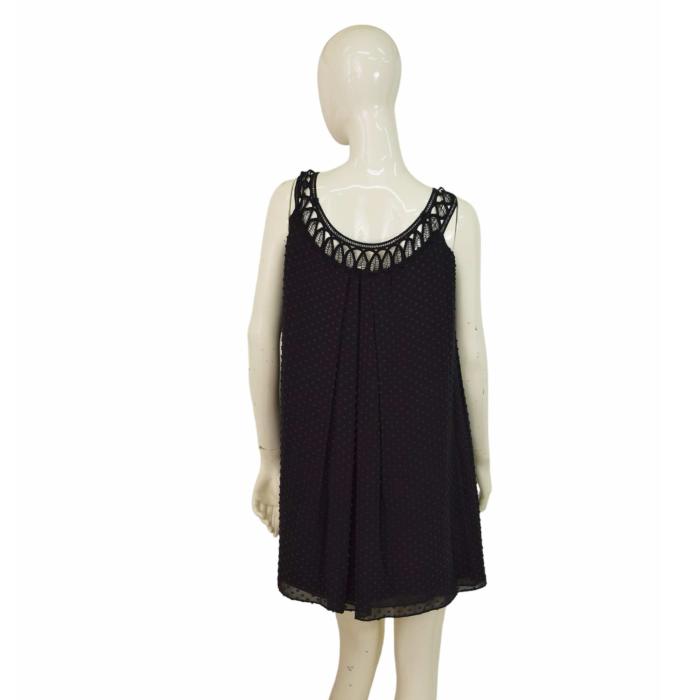 Temperley London Black Silk Cotton "Swiss Dot" Lace Straps Mini Dress size UK 8