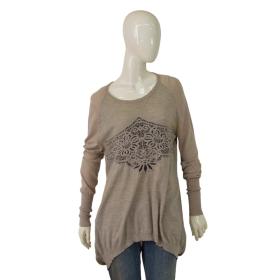 High Beige Flowers Wool Alpaca Sweater Pullover Knit Long Top size M