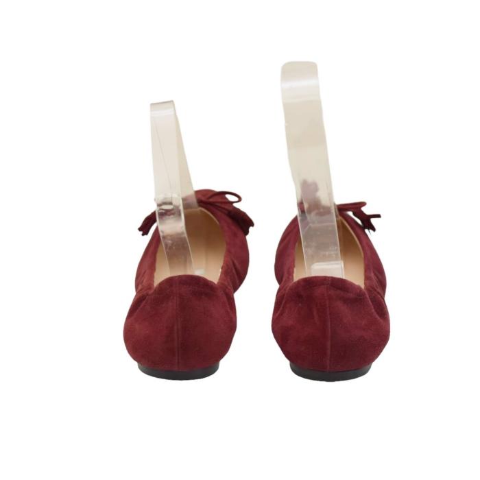 Prada Burgundy Suede Leather Round Toe Bow Logo Ballerina Flats Shoes 36.5