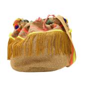 Ruby Yaya Jute & Cotton Fringes Pom Pom Pouch Shoulder Crossbody Bag Summer