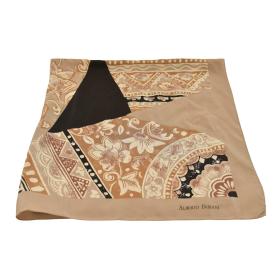 Alberto Fabiani Beige &amp; Black Floral Flowers Square Silk Scarf Foulard Wrap