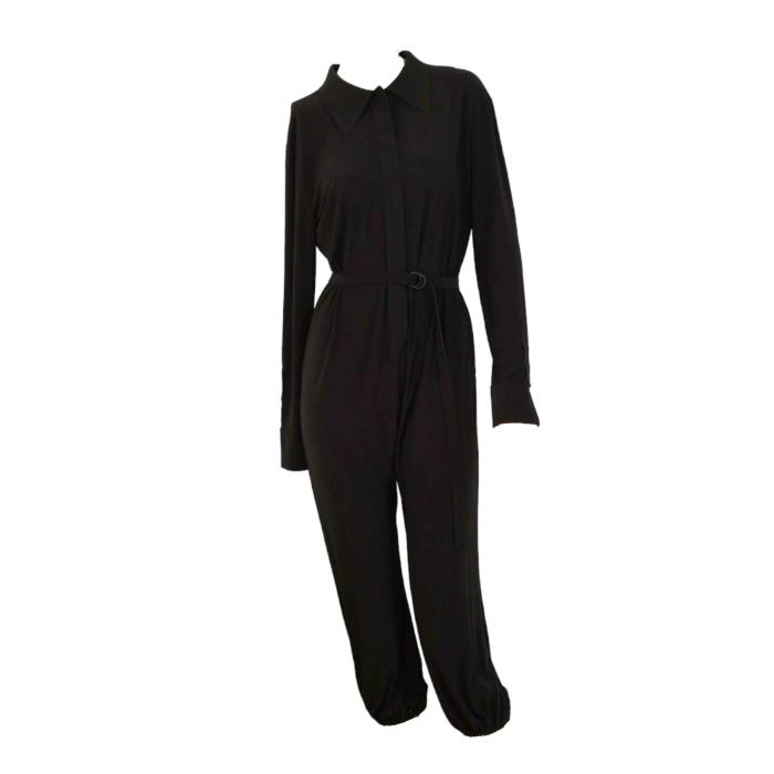 Norma Kamali Black Long Sleeve Cropped Belted Overall Jumpsuit size S