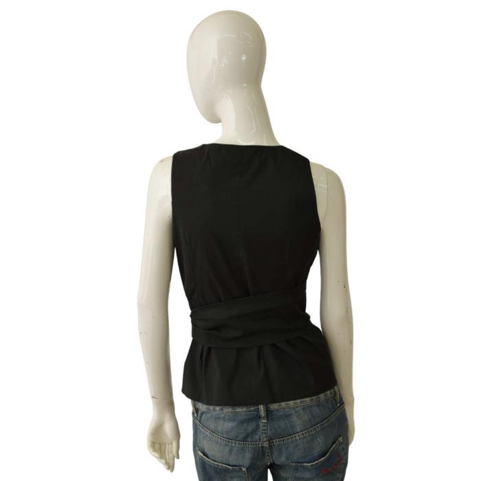 Gucci Black Cotton Tank Top Sleeveless with tie waist Blouse size 40