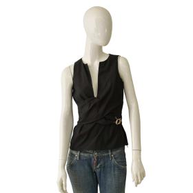 Gucci Black Cotton Tank Top Sleeveless with tie waist Blouse size 40