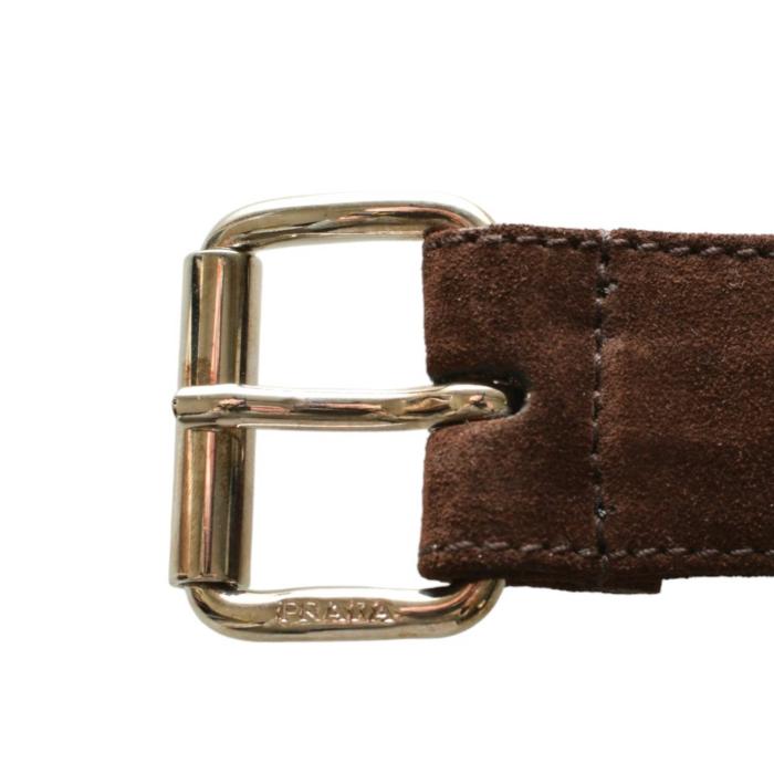 Prada Women's Brown Suede Leather Silver Tone Buckle Thin Belt