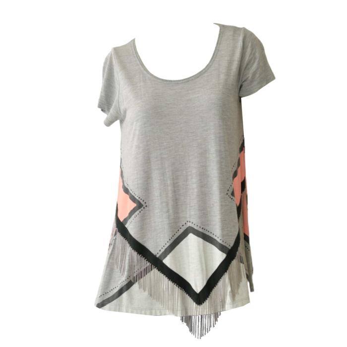 Sass & Bide S&B Gray Pink Chain Fringes T-Shirt A- Line Top Blouse size S