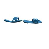 HERMÈS Light Blue Rubber Aloha Flat Slides Sandals 37 with cutout straps