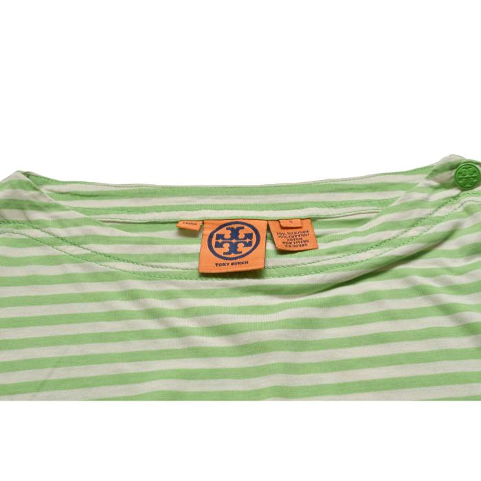 Tory Burch Green Stripes Silk & Cotton Top 3/4 Sleeves Blouse size S