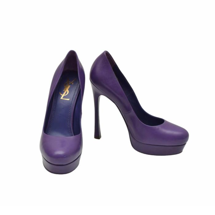 Yves Saint Laurent YSL Tribute Purple Leather Platform Heels Pumps