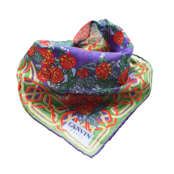 Lanvin Multicolor Flowers Square Floral Scarf Small Foulard