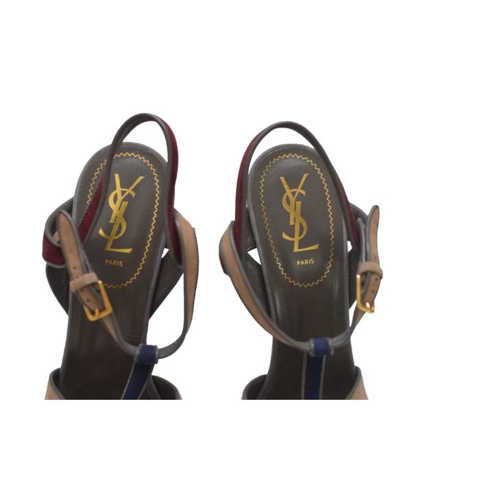 Yves Saint Laurent YSL multicolor Tribute suede leather sz 41 sandals platform