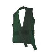 Alessandro Dell' Acqua Glittery Green Sleeveless Tie Neck Top Blouse size 44