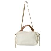 Callista Crafts white leather Top Handle braided Flap Top handbag Shoulder Bag