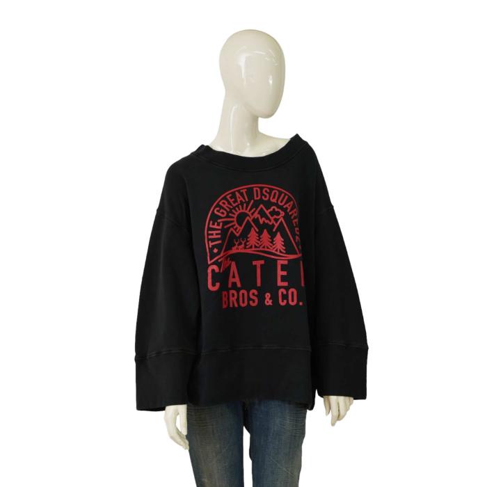 DSquared2 D2 Black w. Red Logo Oversize Sweatshirt Sport Casual Top - Size XS