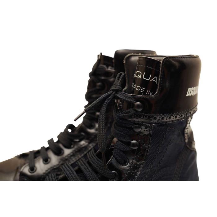 Dsquared2 Men's Black Patent Leather Blue Canvas High Top Lace Up size 43 Shoes