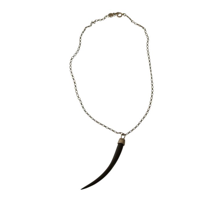 Chloe Black Color Long Horn Pendant & Silver Tone Chain Necklace