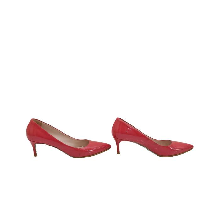 Miu Miu Coral Patent Leather Pointed Toes Kitten Heels Pumps Shoes