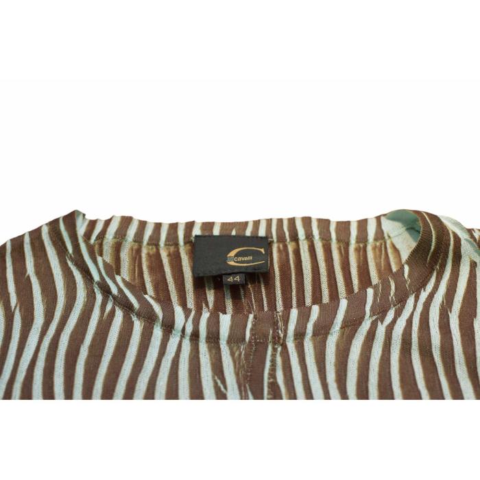 Just Cavalli Blue & Brown Zebra Pattern Fitted Long Sleeve top size 44
