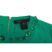 Marc Jacobs Green 100% Wool Knit Pockets  $ Bows Beaded Sweater Top size M