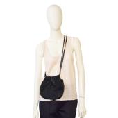 Longchamp Black Calf Hair & Leather Drawstring Small Pouch Bag Crossbody Shoulder