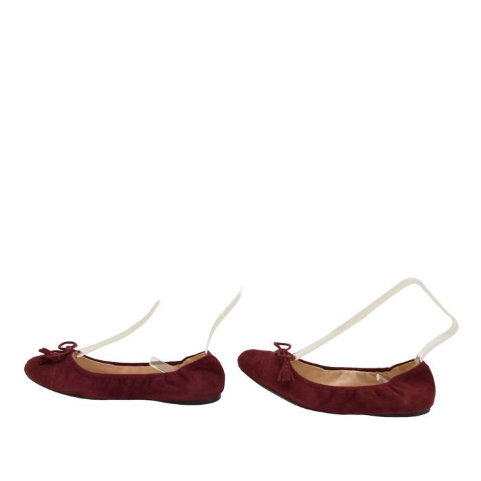 Prada Burgundy Suede Leather Round Toe Bow Logo Ballerina Flats Shoes 36.5