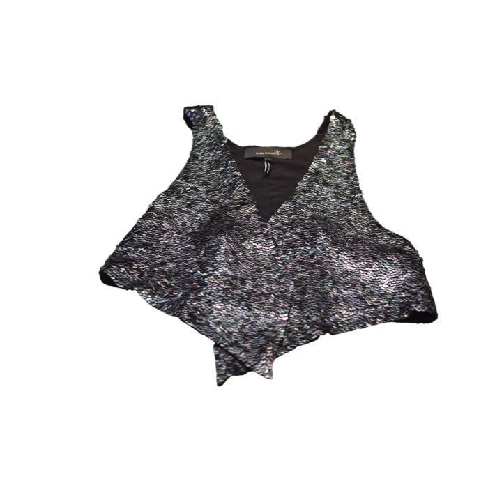 Isabel Marant fully sequined Silver Metallic Gillet vest Open top size 1