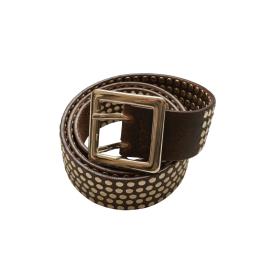 Brown Leather Silver tone Brass Buckle Fully Studded Waist Belt