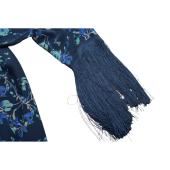 Athena Procopiou Blue Floral Open Front Silk Cardi Cardigan Fringes one size OS