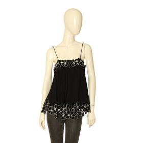 Catherine Malandrino Black Cotton Appliqued Flowers Camisole Top Blouse size M