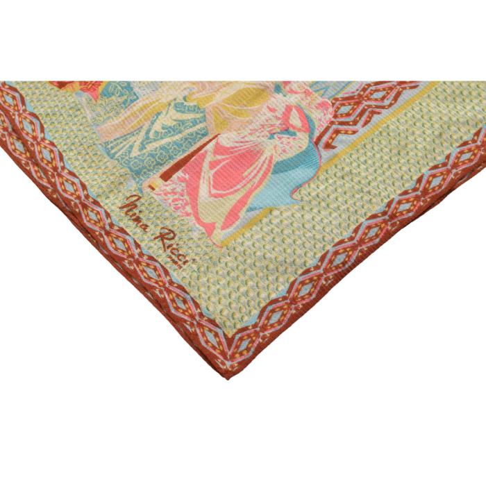 Nina Ricci Brown Beige Multicolor Square Silk Scarf Large Foulard