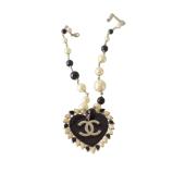 CHANEL vintage faux black & white pearl heart shaped rhinestones necklace