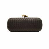 Bottega Veneta black intrecciato woven leather knot clutch bag brass tone harware