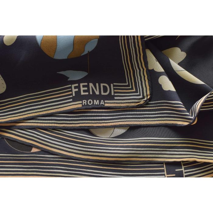 Fendi Blue Hot-Air Balloons Multicolor Square Silk Wrap Scarf Large Foulard