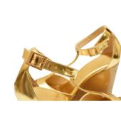 Jimmy Choo Gold Leather T - strap Sandals Wedges Heel Platform Shoes size 41