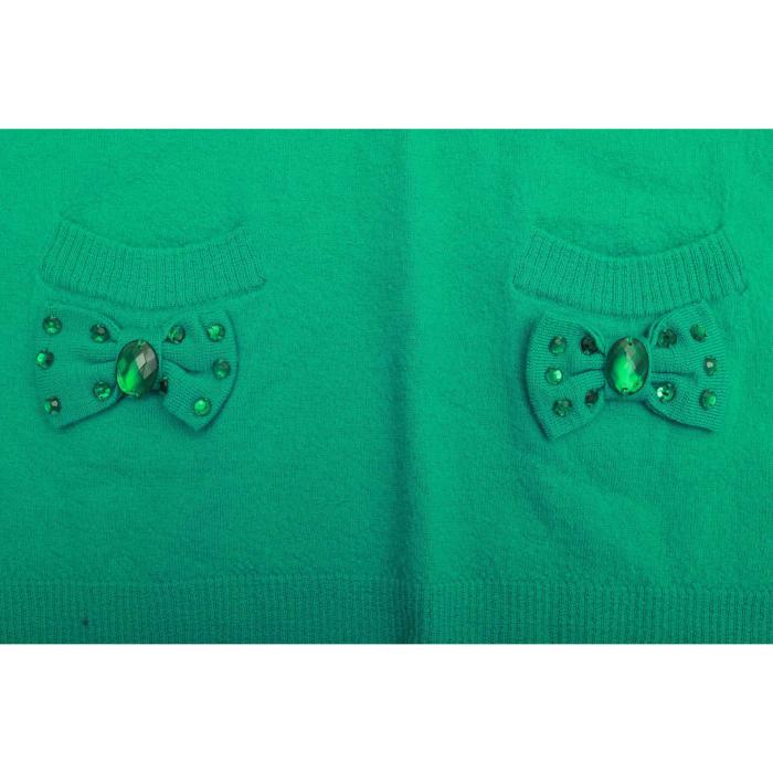 Marc Jacobs Green 100% Wool Knit Pockets  $ Bows Beaded Sweater Top size M