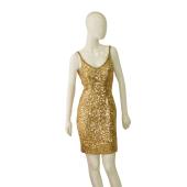 Modissa Gold Fully Sequined Silk Mini Length Sleeveless Spaghetti Dress size S