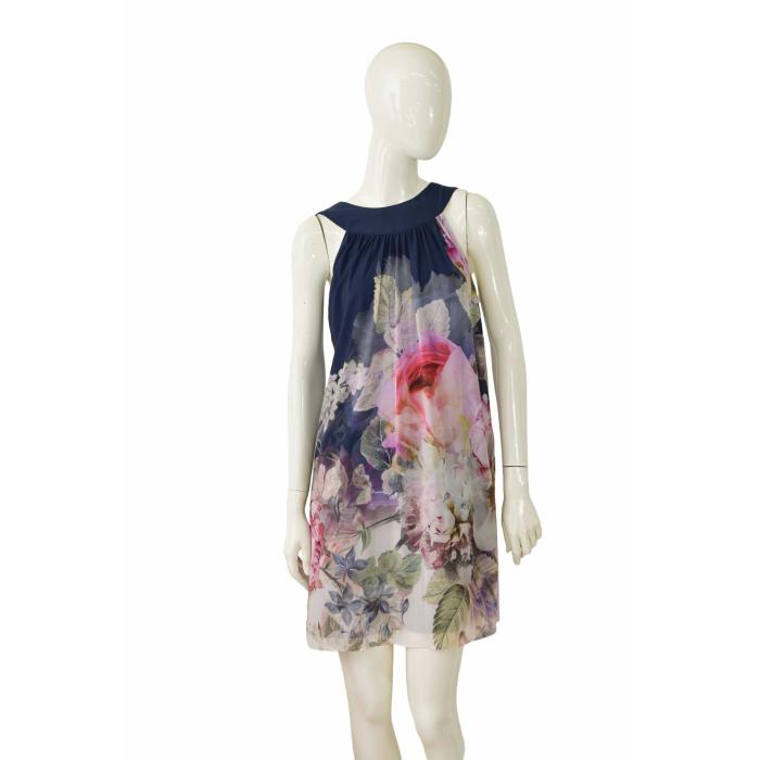 Ted Baker Blue & Floral Sleeveless Mini Short Length Dress size 2