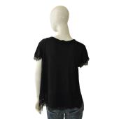 Helmut Lang Black w. Lace Trimming Short Sleeve V Neckline T-shirt Blouse Top M