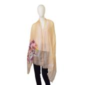 Just Cavalli Orange with Multicolor Flowers Floral Long Scarf Large Foulard