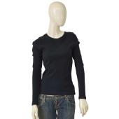 Crossley Black 100% Cotton Ribbed Long Sleeve T-shirt Top size L