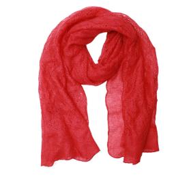 Emanuel Ungaro Coral Red Mohair Wool Knit Long Foulard Scarf Shawl Echarpe