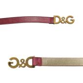 DOLCE & GABBANA WOMAN'S Dark Red Leather Brass Tone HW Skinny BELT Size 90