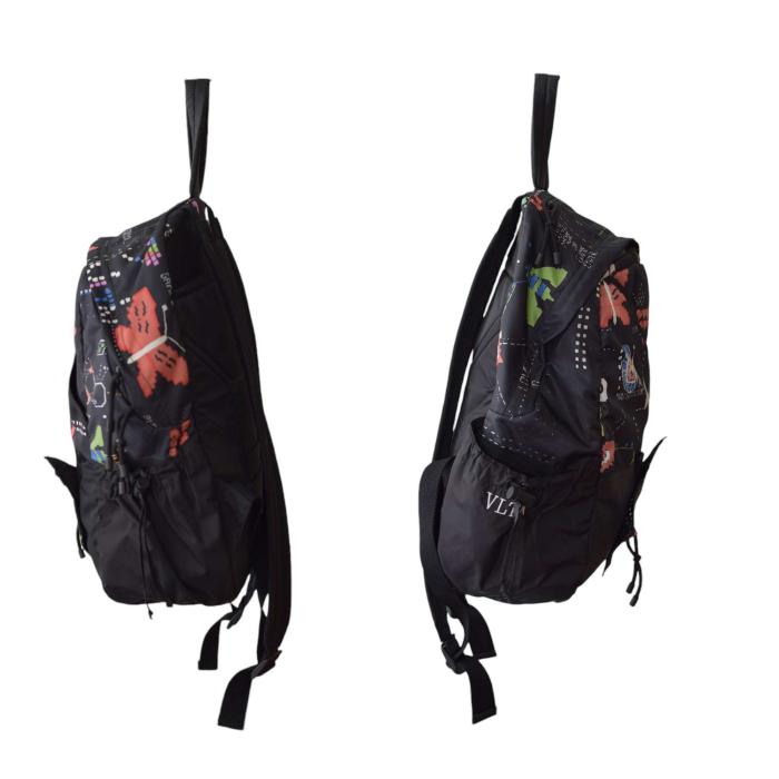 Valentino Garavani Game print black nylon cotton and leather backpack 80s theme