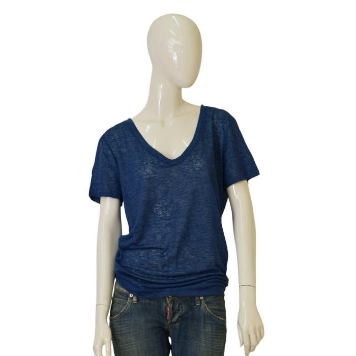 Isabel Marant Blue Linen Short Sleeve V - Neckline T-shirt Top size M